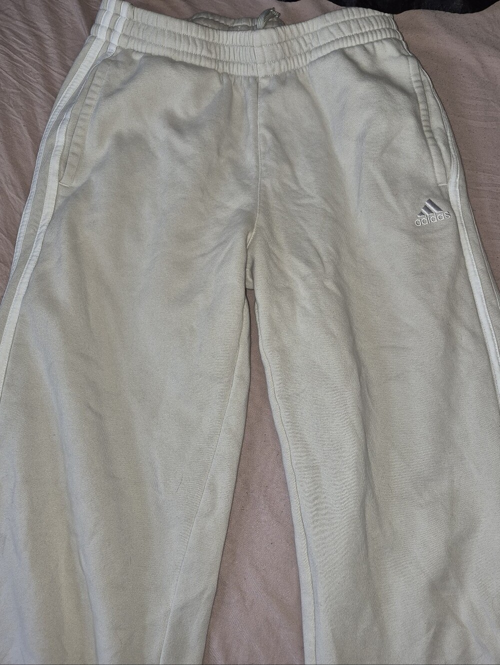 adidas Women's Sweatpants Cream Beige Tan White Three-Stripe